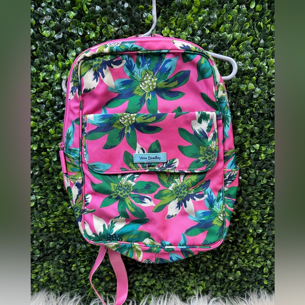 Vera Bradley‎ tropical print Pink and Green Floral Backpack euc